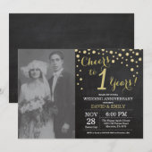 1ste huwelijksverjaardag Leisteen Zwart en Goud Kaart (Voorkant / Achterkant)