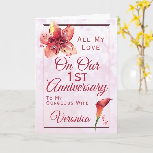 1ste Jubileum Floral Lily Kaart (Gele Bloem)