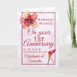 1ste Jubileum Floral Lily Son Daughter Kaart