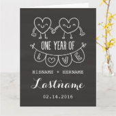 1ste Jubileum Gift Chalk Hearts Wenskaart Kaart (Gele Bloem)