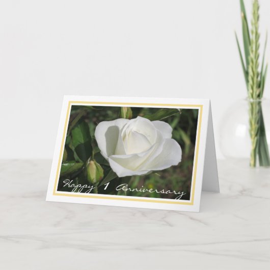 1ste Jubileum van de Weddenschap Wishes White Rose Kaart (Voorkant)