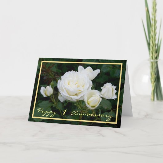 1ste Jubileum van de Weddenschap Wishes White Rose Kaart (Voorkant)