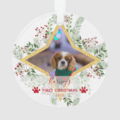 1ste kerstfeest Pet Gold en rode sieraar Ornament (achterkant)