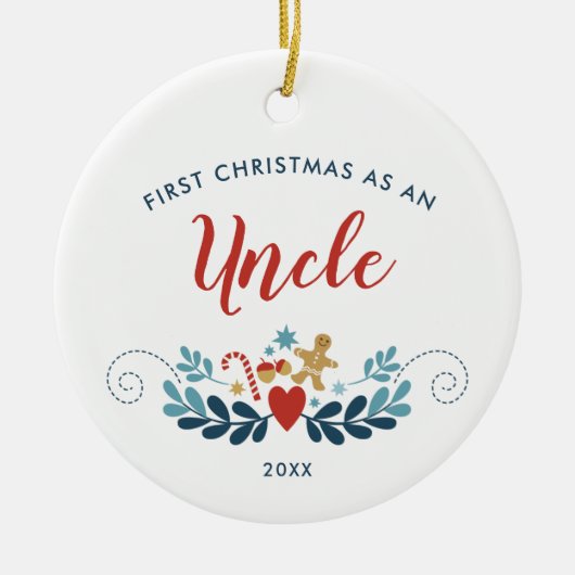 1ste Kerstman Oom Gepersonaliseerd Gingerbrood Kan Keramisch Ornament (Voorkant)