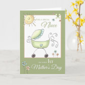 1ste Moederdag - Speciale nicht - Baby vervoer Kaart (Gele Bloem)