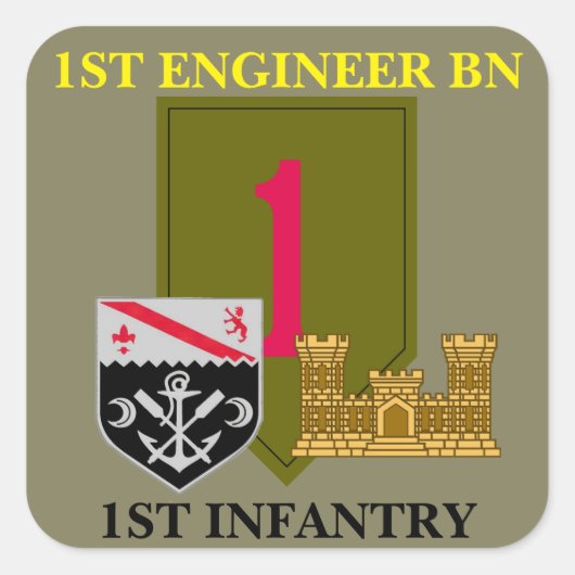 1STE STICKERS MET EEN ENGINEER BN 1STE INFANTRY (Voorkant)