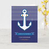 1ste trouwdag, aangepaste naam, marineblauw kaart (Gele Bloem)