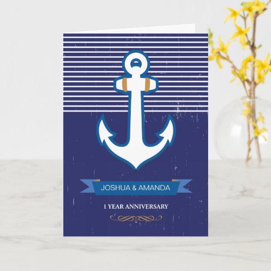 1ste trouwdag, aangepaste naam, marineblauw kaart (Gele Bloem)