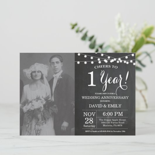 1ste trouwdag krijtbord foto kaart (Staand voorkant)