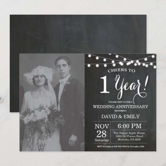 1ste trouwdag krijtbord foto kaart (Voorkant / Achterkant)