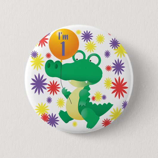 1ste verjaardag Alligator Ronde Button 5,7 Cm (Voorkant)