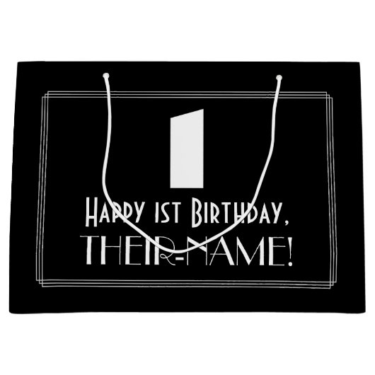 1ste verjaardag ~ Art Deco Geïnspireerde look "1"  Groot Cadeauzakje (Voorkant)