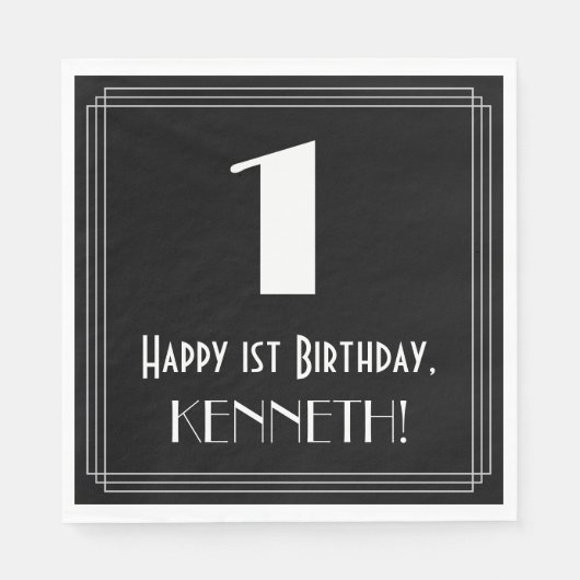 1ste verjaardag ~ Art Deco Geïnspireerde look "1", Servet (Voorkant)