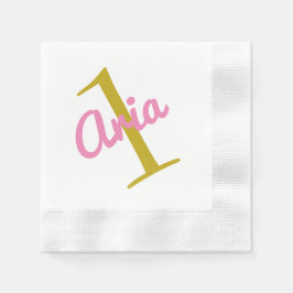 1ste verjaardag: Cocktail Napkin Pink Gold White Servetten