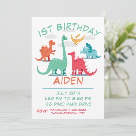 1ste verjaardag Dinosaur Kaart (Staand voorkant)