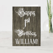 1ste verjaardag: Fancy, elegante tekst; Faux Hood  Kaart (Voorkant)