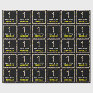 1ste verjaardag: Floral Flowers Number, Custom Nam Cadeaupapier