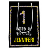 1ste verjaardag: Floral Flowers Number, Custom Nam Medium Cadeauzakje (Achterkant)