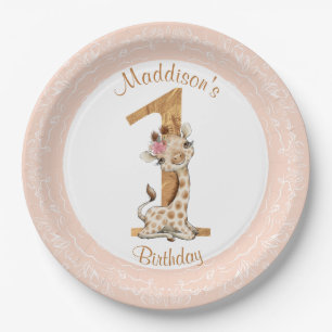 1ste verjaardag Giraffe roze Baby Bord