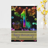 1ste verjaardag met vuurwerk en bellen kaart (Gele Bloem)