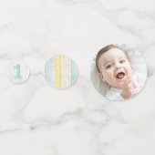 1ste verjaardag Mint & Geel Hout Rustisch Hout Confetti (Voorkanten)