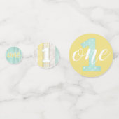 1ste verjaardag Mint & Geel Hout Rustisch Hout Confetti (Achterkanten)