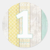 1ste verjaardag Mint & Geel Rustisch Hout Geometri Ronde Sticker (Voorkant)