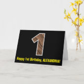 1ste verjaardag: Naam + Faux Houtgrijppatroon "1" Kaart (Gele Bloem)
