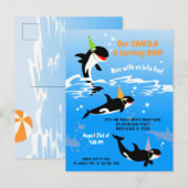 1ste verjaardag onder de zee orka walvis baby meis uitnodiging briefkaart (Voorkant / Achterkant)