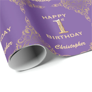 1ste verjaardag Paars en goudglitter Lijst Cadeaupapier