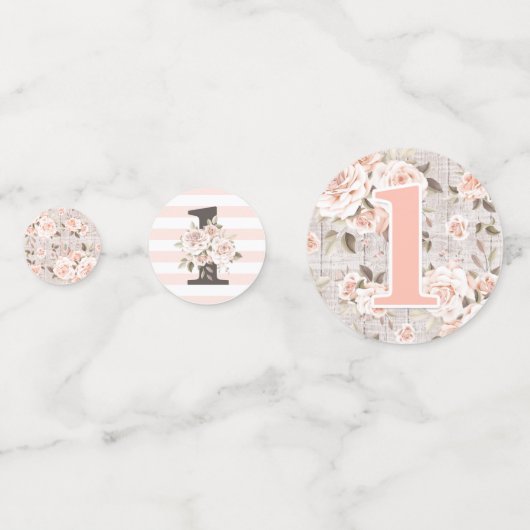 1ste verjaardag Rustic Wood Shabby Chic Rozen Flor Confetti (Achterkanten)
