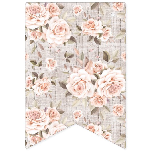 1ste verjaardag Rustic Wood Shabby Chic Rozen Flor Vlaggetjes (Tweede vlag)