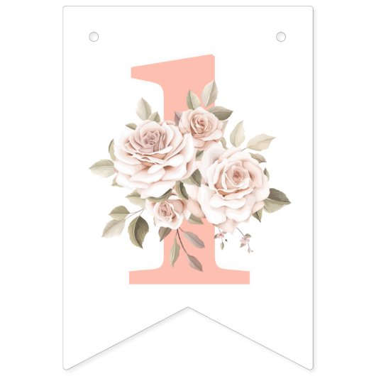 1ste verjaardag Rustic Wood Shabby Chic Rozen Flor Vlaggetjes (Eerste vlag)