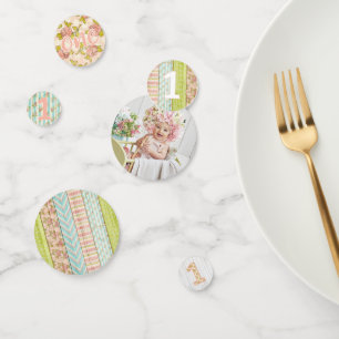 1ste verjaardag Shabby Chic Rozen Rustic Wood Flor Confetti