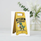 1ste verjaardag trex rode rozen gele plastic bord briefkaart (Staand voorkant)