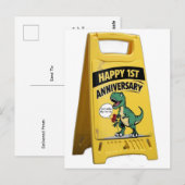 1ste verjaardag trex rode rozen gele plastic bord briefkaart (Voorkant / Achterkant)