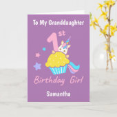 1ste verjaardag van de Cupcake Unicorn kleindochte Kaart (Gele Bloem)