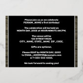 1ste verjaardag: Vet, Faux Hood Grain Pattern Folie Uitnodiging (Achterkant)