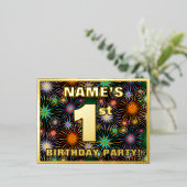1ste verjaardag: Vette, kleurrijke Fireworks-look Folie Uitnodiging Briefkaart (Staand Voorkant)