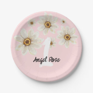 1ste verjaardag Waterverf roze kalf Papieren Bordje