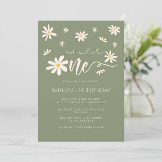 1ste verjaardag Wild Een Daisy Boho Green Kaart (Staand voorkant)