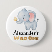 1ste verjaardag Wild One Safari Elephant Théance Ronde Button 7,6 Cm (Voorkant)
