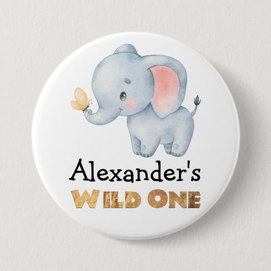 1ste verjaardag Wild One Safari Elephant Théance Ronde Button 7,6 Cm (Voorkant)