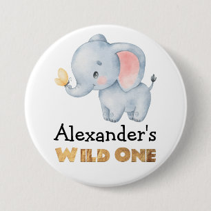 1ste verjaardag Wild One Safari Elephant Théance Ronde Button 7,6 Cm