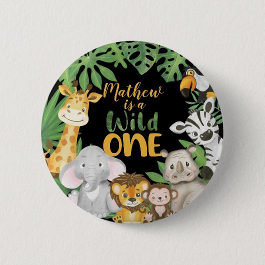1ste verjaardag Wild One Safari Oerwoud Théming Ronde Button 5,7 Cm (Voorkant)