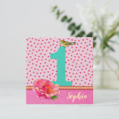 1ste verjaardagskaart roze - bloem kaart (Staand voorkant)