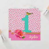 1ste verjaardagskaart roze - bloem kaart (Voorkant / Achterkant in situ)