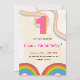 1th Birthday Invitation Girl Editable Rainbow Kaart