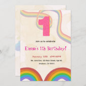 1th Birthday Invitation Girl Editable Rainbow Kaart (Voorkant / Achterkant)