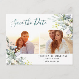 1Waterverf Eucalyptus FOTO Bruiloft Save the Date Aankondigingskaart
